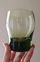 Vtg Libbey Perception Olive Green Curved Rocks Glasses, 2~10 Oz &2~16Oz, Set 4