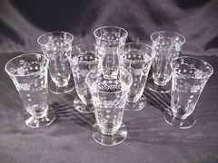 Unknown Manufacturer Vintage Optic Gray Cut Flower/Floral Dots Iced Tea Set of 8
