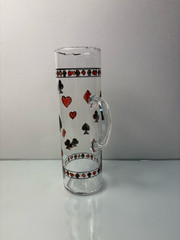 Vintage Poker Playing Cards Cocktail Pitcher 10″ Glass Barware w/ Handle & Spout