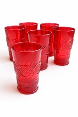 VNT Ruby Red Flashed Glass Tumblers Set 6 MCM Retro Barware Textured Farmhouse