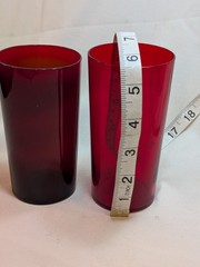 Vintage Mid Century Thin Ruby Glass Tumblers 5 1/4 Inch Set of 2