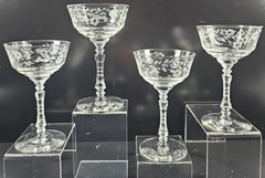 4 Rock Sharpe Halifax Champagne Sherbet Set Vintage Floral Cut Stemware MCM Lot