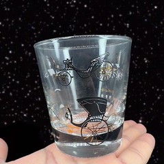 Vintage Libbey Horseless Carriage Whiskey Tumbler set 4 Low Ball Barware Glasses