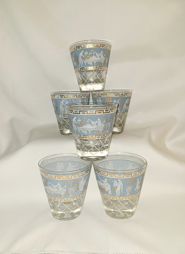 Vintage Cera Set Of 6 Old Fashion Glasses Wedgwood Etruscan Style