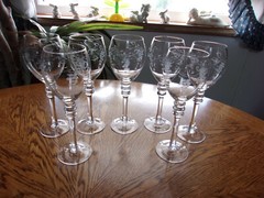 Wine Etched Grapes Floral Blown Crystal – Set of 7