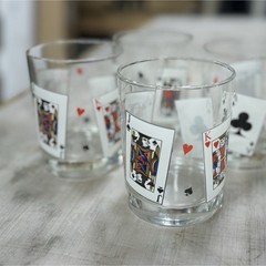 Playing Card Whiskey Glasses Vintage set of 4 poker play