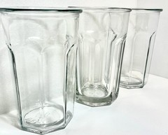 Vintage, 3 Anchor Hocking 16oz Tumbler Drinking Glass 8 Panel,Heavy,Rim w/lip