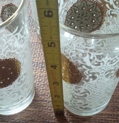 Vintage Libbey MCM White Lace Crown Gold Medallion Highball Glasses Set of 4 EUC
