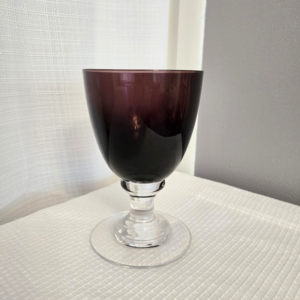 Art Deco Style Water Wine Goblet Glass Tiered Pedestal Base Plum Single Replacem
