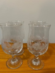 vintage Libbey «Winter Scene» white frosted tree stemmed water goblets.