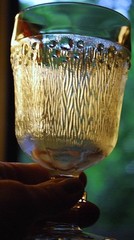 Vtg Set 4 CLEAR BUBBLE FOOT Footed Wine/Juice Glasses BARK TEXTURE Italy 1960s