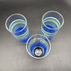Libbey Glass Blue, Green & Yellow Stripe 16 oz Tumbers