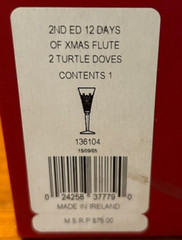 Waterford Crystal 2nd ED 12 Days of Xmas Two Turtle Doves Flute – Ireland