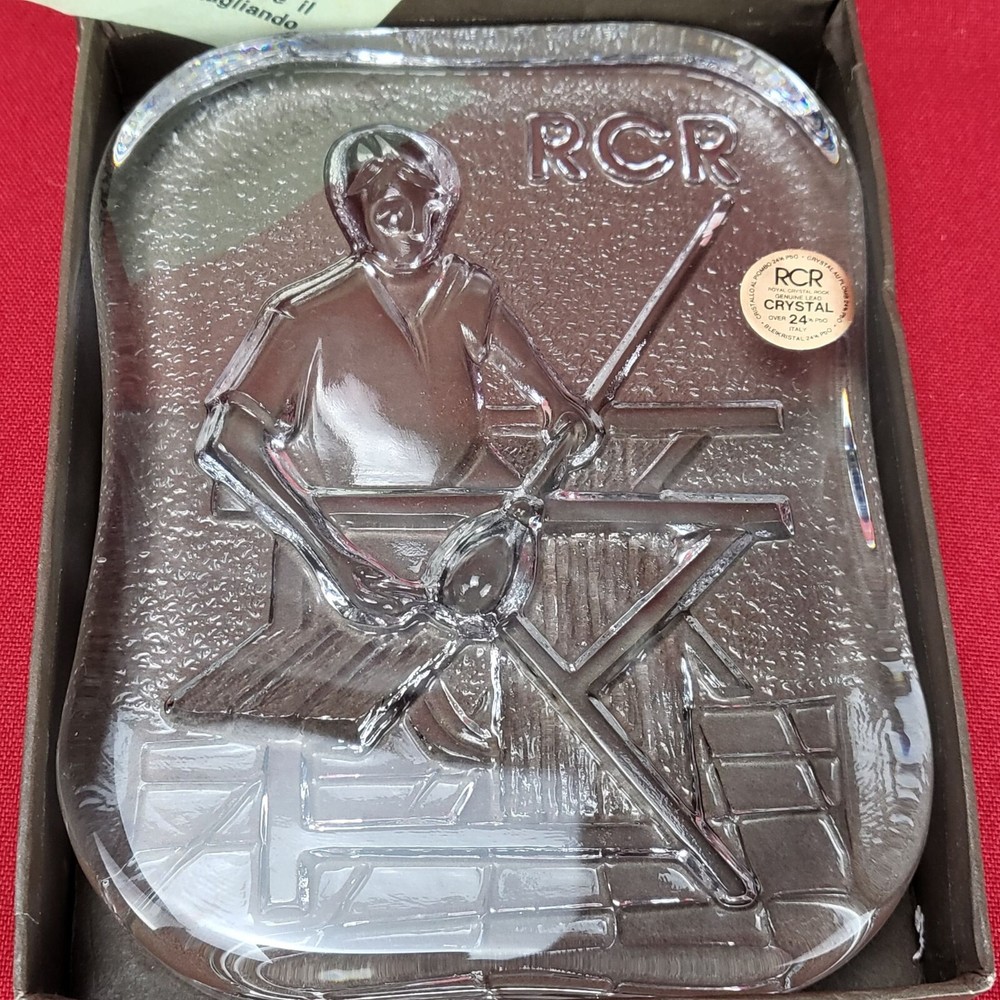 Vintage RCR Crystal Glass Blower Plaque/Block Limited Edition Italian Decor