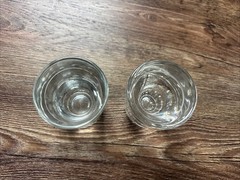 Vintage Heavy Bottom Clear Glass Shot Glass w/ White Stripe Lot of 2