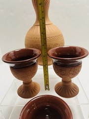 VTG Handmade By Moses~4 Pce Clay Signed Wine Set From The Republic Of Cyprus