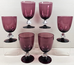 (6) Bryce Aquarius Amethyst Water Goblets Set Vintage Geometric Stemware MCM Lot