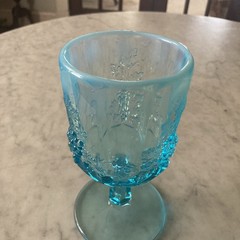 L G Wright Panel Grape Blue Opalescent Water Goblet 6”