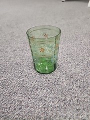 Vintage Glass Green Hand Painted Floral Enamel Gold Replacement