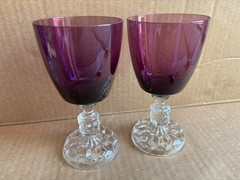 Pair Of Fostoria American Lady Amethyst Wine/Water Goblets 6 1/8″