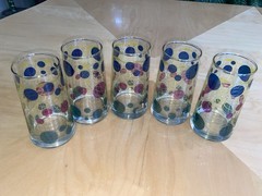 MCM Bartlett Collins Fishnet Color Dots Highball Glasses 5.25″ – Set of 5 MINT