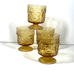 Lido Milano Honey Gold Glasses Set 4 Footed Retro Textured Anchor Hocking