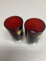 2 Luminarc Cavalier Ruby Red Cordial Sherry Glasses Clear Base Vtg MCM