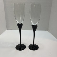 Colony? Crystal Fluted Champagne Glasses Black Stems Optic 10Amary» Tall Set /2