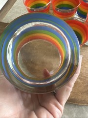 Vintage Cora Rainbow Drink Glasses Low Ball Rocks MCM Barware Juice Glass Lot 7