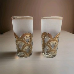 Signed VTG MCM Pair of Culver Ltd «Clouds» Highball Glasses with 22K Gilded Gold