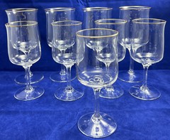 Lenox Crystal INTRIGUE (GOLD TRIM) Wine (5) & Water (4) Glasses. Lot Of 9