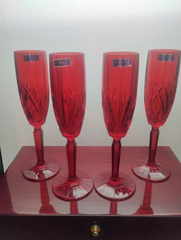 Set of 4 Marquis Brookside Red Champagne Flutes by Waterford