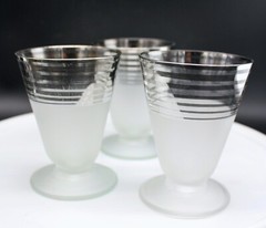 3- 1950s West Virginia Frostnip Platinum Band Glassware Small 3.5″