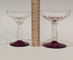Lot/4 Vintage 1950s Bryce Champagne Glasses Panel Optic Faceted Stem w/Red Foot