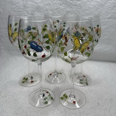 Lenox Butterfly Meadow Hand Painted Wine Glasses Water Goblets Set Of 5