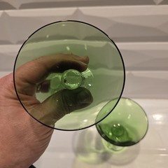 2 Vintage Green Bubble Ball Applied Base Martini Sherbert Glasses – 4″ tall