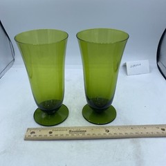 Vintage Green Pressed Glasses Pedestal Parfait Dishes Sundae Glassware Malt 2