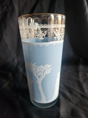 Vintage Jeannette Glass Hellenic Blue Tumbler 6.5” Grecian Wedgwood Style MCM
