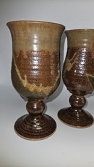 Vintage Studio Art Pottery Goblets Brown Drip Glaze Cup Set Of 2