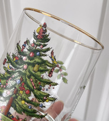 4 Spode Christmas Tree Double Old Fashioned 14 oz Gold Rimmed Glasses READ
