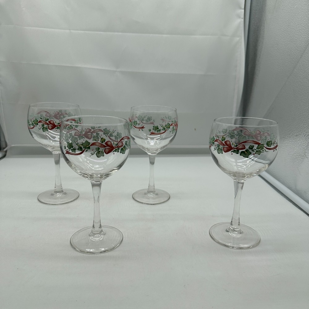 VTG Corelle Coordinates Glassware Callaway Holiday Set of 4 10oz Goblets 6 1/2″
