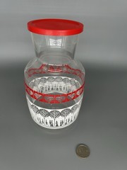 Vintage 1950s Stroll In The Park Juice Decanter Glass Carafe Hearts Leaves Trees