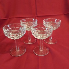Set Of 4 Fostoria American Pattern Clear Champagne Coupe Tall Sherbet Glasses