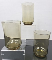(3) Libbey Bolero Tawny Brown Flat Juice Glasses Set Vintage 70s Retro Glassware