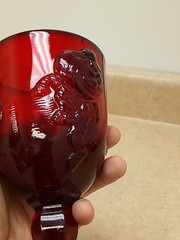 Ohio State Mosser Ruby Red Glass Goblet No Chips/Original Sticker