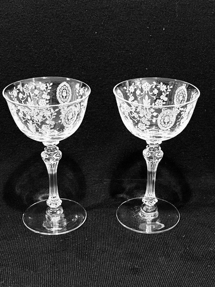 Tiffin-Franciscan June Night Set of 2 Crystal Etched Glasses 5”