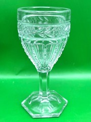 Vintage Cut Glass Cordial Sherry Goblet Glasses Hexagonal Base Floral Set of 7