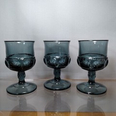 Vintage Set 3 Indiana Glass Riviera Blue Kings Crown Thumbprint 4⅜» Goblets 4oz