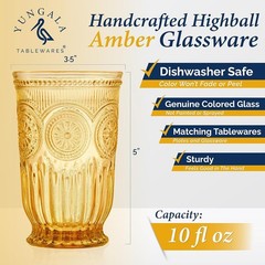 Vintage-Inspired Amber Highball Glasses Set – 6 Count 10 oz Handmade Glassware
