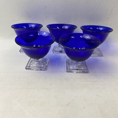 Set Of 5 Cobalt Blue With Clear Stems Dessert/ Ice Cream Cups Pre-Owned